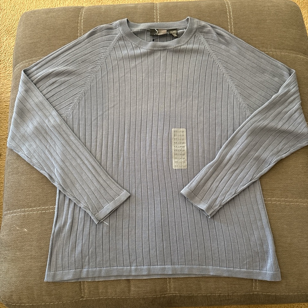 New J.Ferrar man’s Ribbed silk blend Sweater in blue-gray . XXL